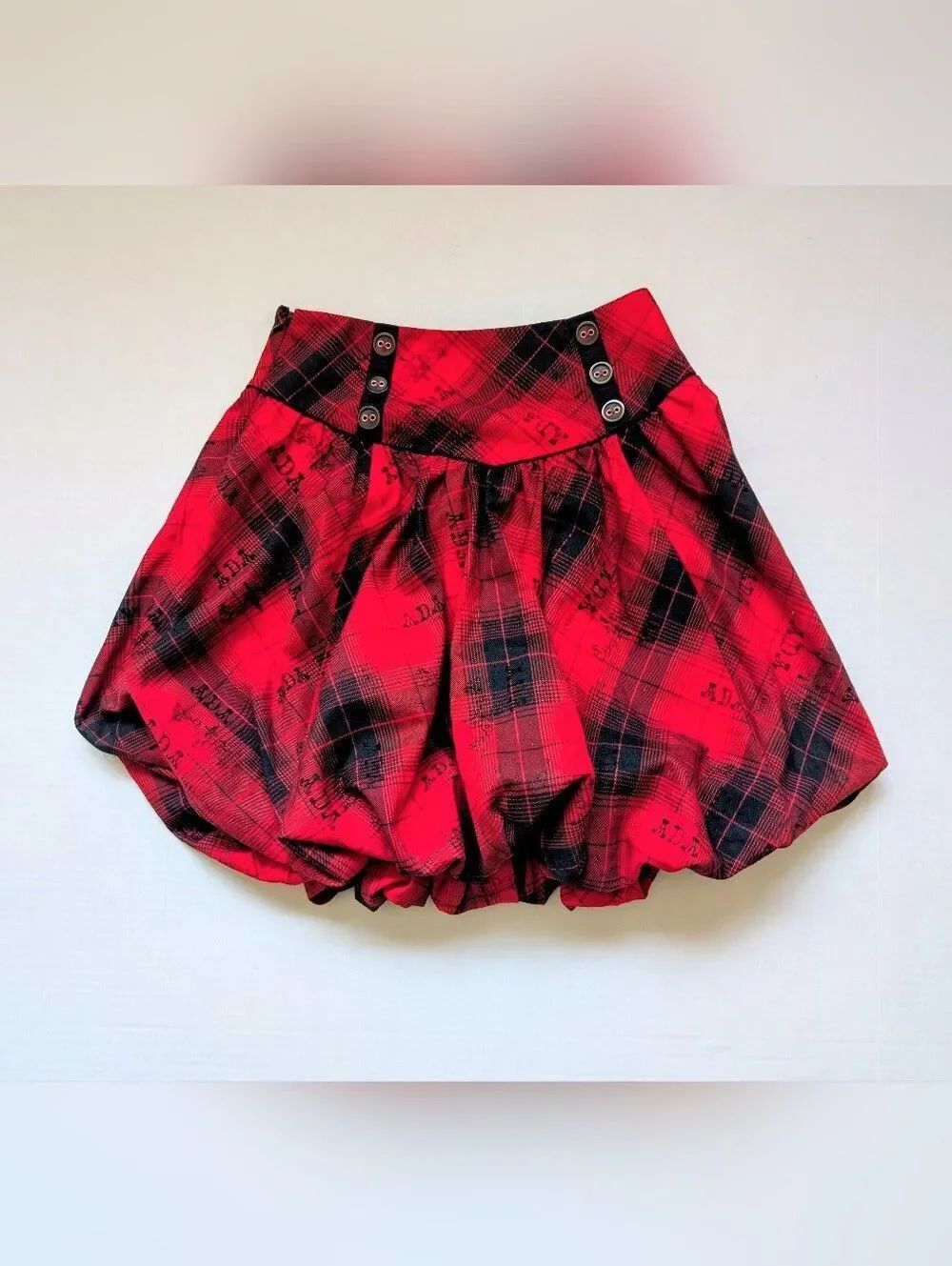 ada Collection Punk Goth Red/Black Plaid Bubble Mini Skirt Medium